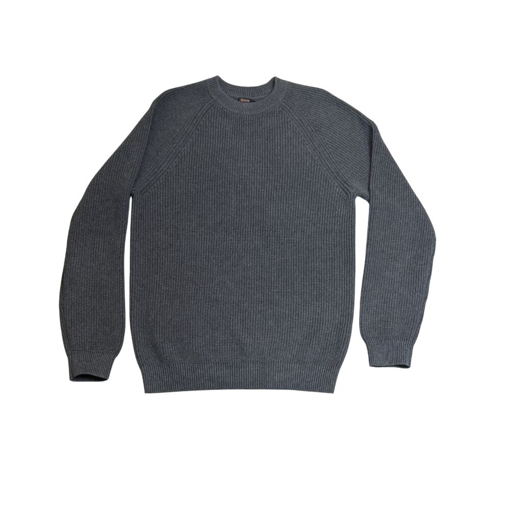 Quince Men's Charcoal Gray 100% Organic Cotton Rib Stitch Crewneck Sweater Sz M